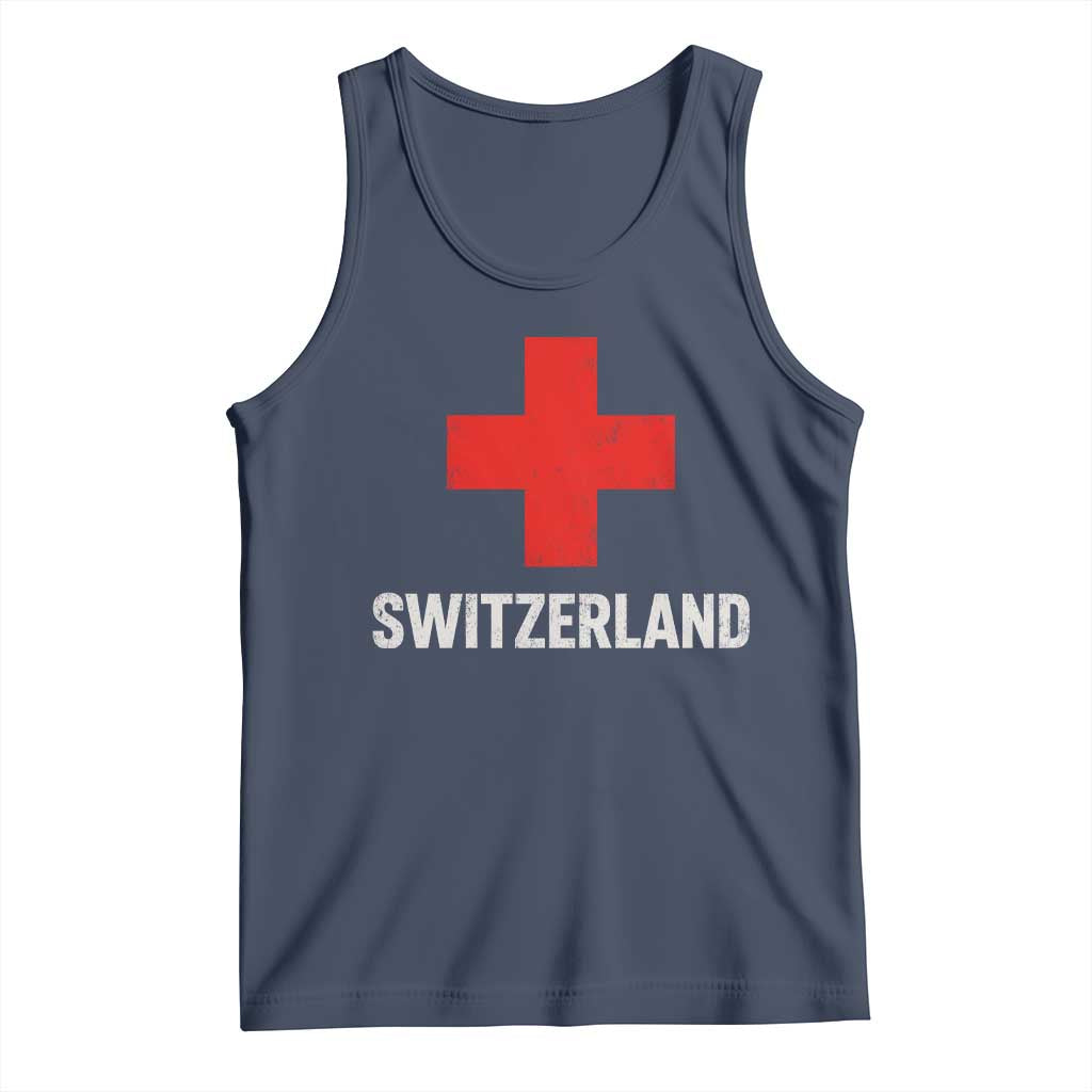 Vintage Retro Switzerland Fan Tank Top Swiss Cross Flag TS10 Navy Print Your Wear