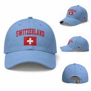 Switzerland Fan Baseball Cap Vintage Retro Swiss Cross Flag TS10 Baseball Cap Universal Fit Light Blue Print Your Wear