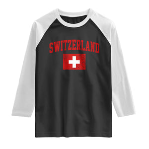Switzerland Fan Raglan Shirt Vintage Retro Swiss Cross Flag TS10 Black White Print Your Wear