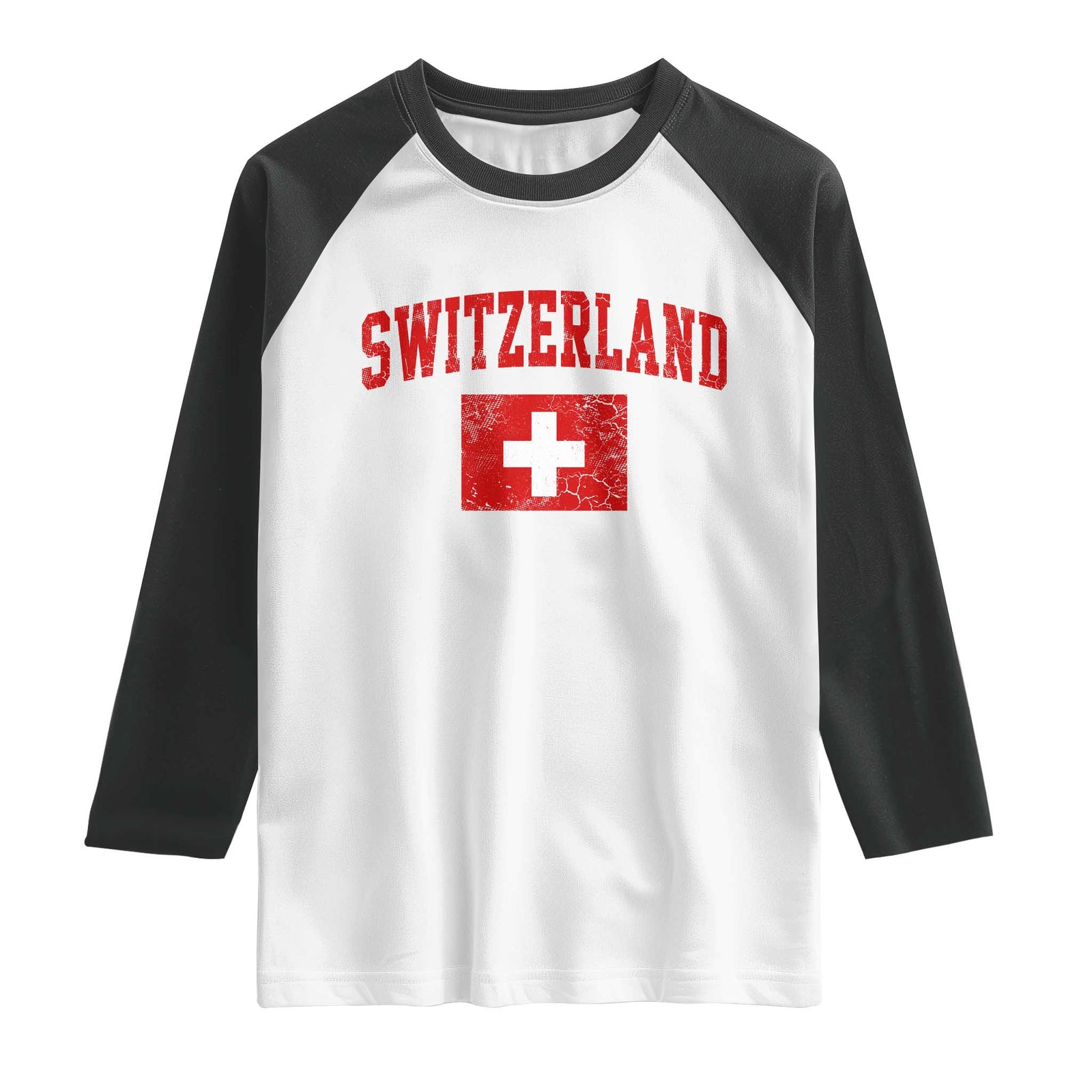 Switzerland Fan Raglan Shirt Vintage Retro Swiss Cross Flag TS10 White Black Print Your Wear