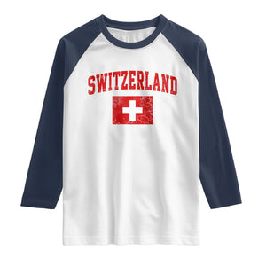 Switzerland Fan Raglan Shirt Vintage Retro Swiss Cross Flag TS10 White Navy Print Your Wear