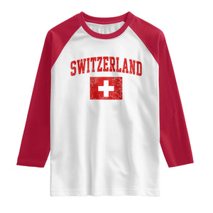 Switzerland Fan Raglan Shirt Vintage Retro Swiss Cross Flag TS10 White Red Print Your Wear