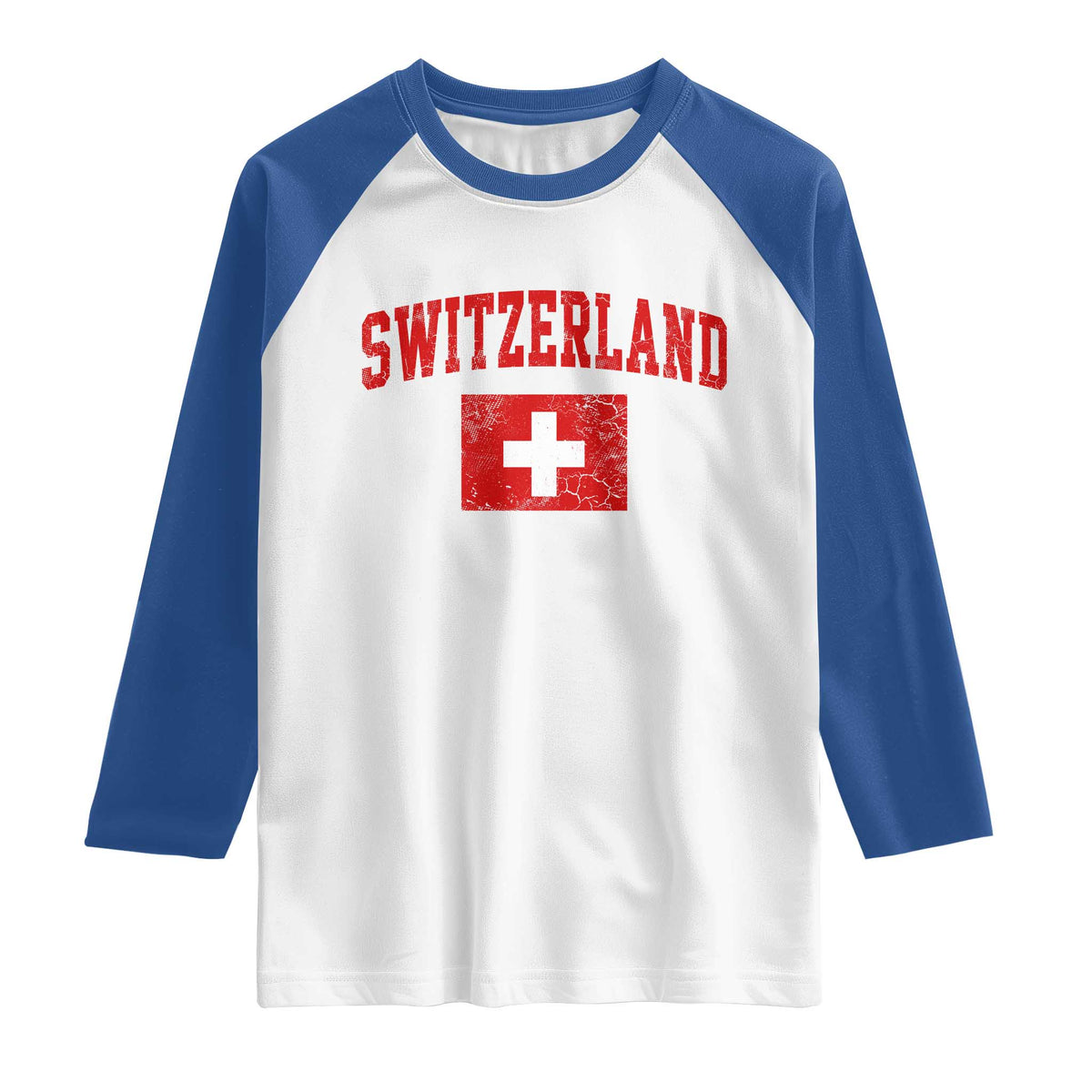 Switzerland Fan Raglan Shirt Vintage Retro Swiss Cross Flag TS10 White Royal Print Your Wear