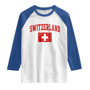 Switzerland Fan Raglan Shirt Vintage Retro Swiss Cross Flag TS10 White Royal Print Your Wear