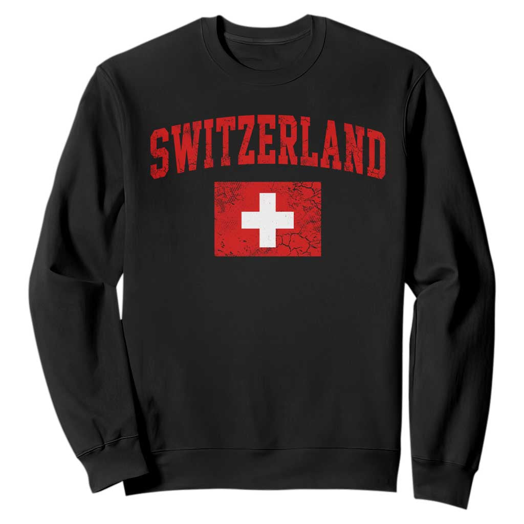 Switzerland Fan Sweatshirt Vintage Retro Swiss Cross Flag TS10 Black Print Your Wear