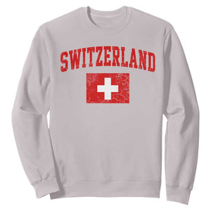 Switzerland Fan Sweatshirt Vintage Retro Swiss Cross Flag TS10 Ice Gray Print Your Wear