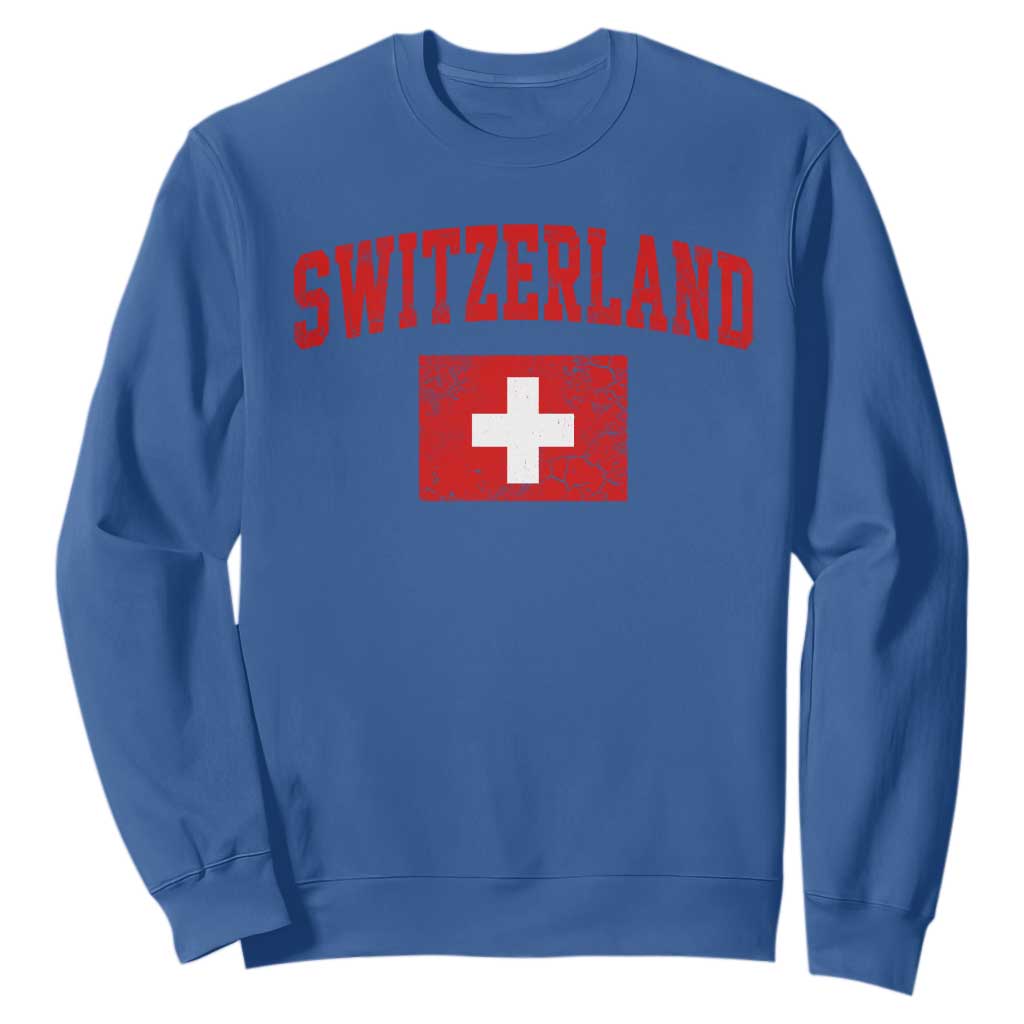 Switzerland Fan Sweatshirt Vintage Retro Swiss Cross Flag TS10 Royal Blue Print Your Wear