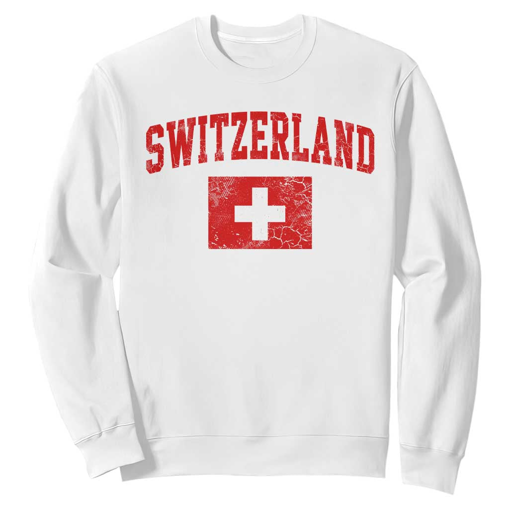 Switzerland Fan Sweatshirt Vintage Retro Swiss Cross Flag TS10 White Print Your Wear