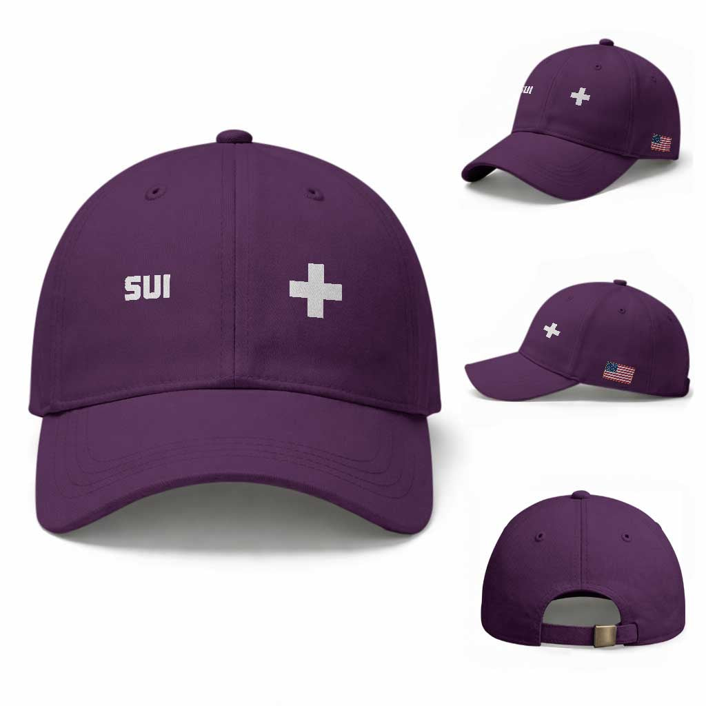 Switzerland Baseball Cap Retro Swiss Flag TS10 Baseball Cap Universal Fit Purple Print Your Wear