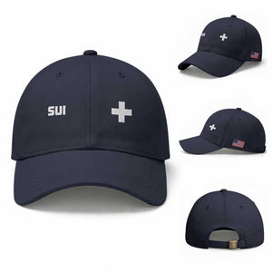 Switzerland Baseball Cap Retro Swiss Flag TS10 Baseball Cap Universal Fit Navy Print Your Wear