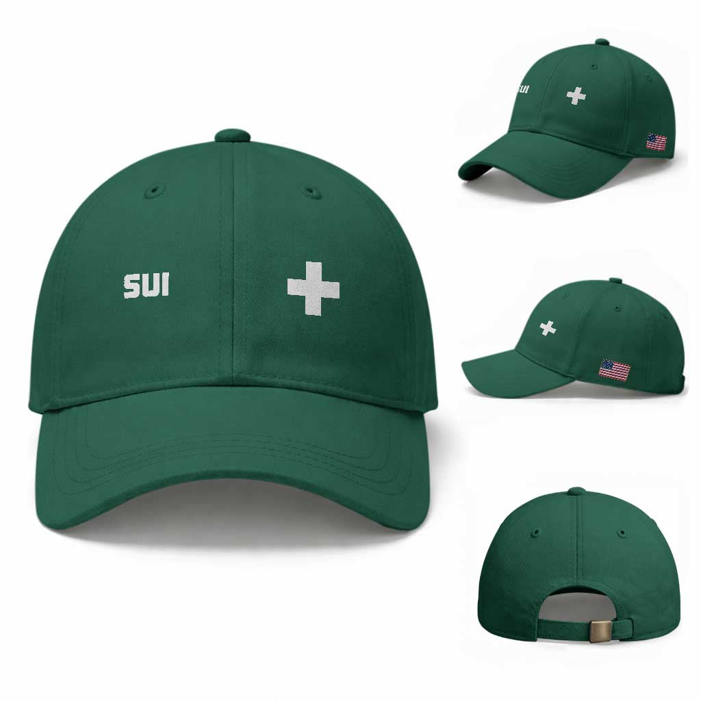 Switzerland Baseball Cap Retro Swiss Flag TS10 Baseball Cap Universal Fit Irish Green Print Your Wear