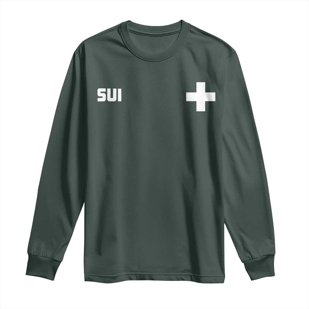 Switzerland Long Sleeve Shirt Retro Swiss Flag TS10 Dark Forest Green Print Your Wear