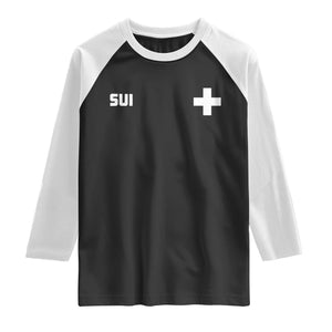 Switzerland Raglan Shirt Retro Swiss Flag TS10 Black White Print Your Wear