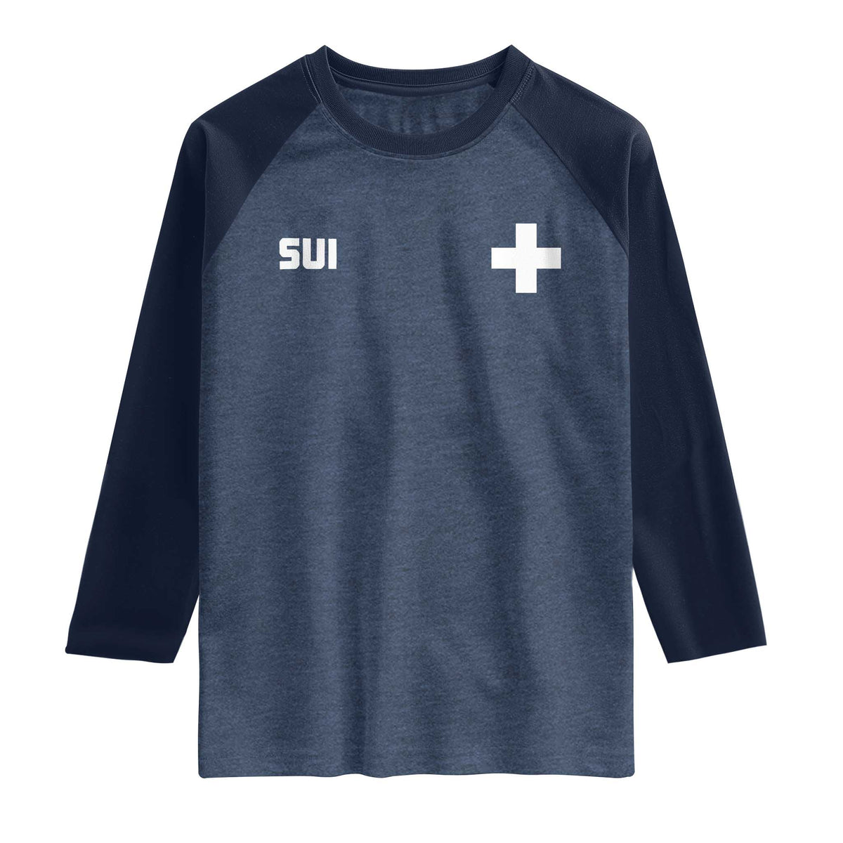Switzerland Raglan Shirt Retro Swiss Flag TS10 Heather Denim Navy Print Your Wear