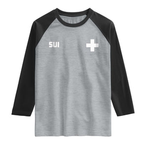 Switzerland Raglan Shirt Retro Swiss Flag TS10 Heather Gray Black Print Your Wear