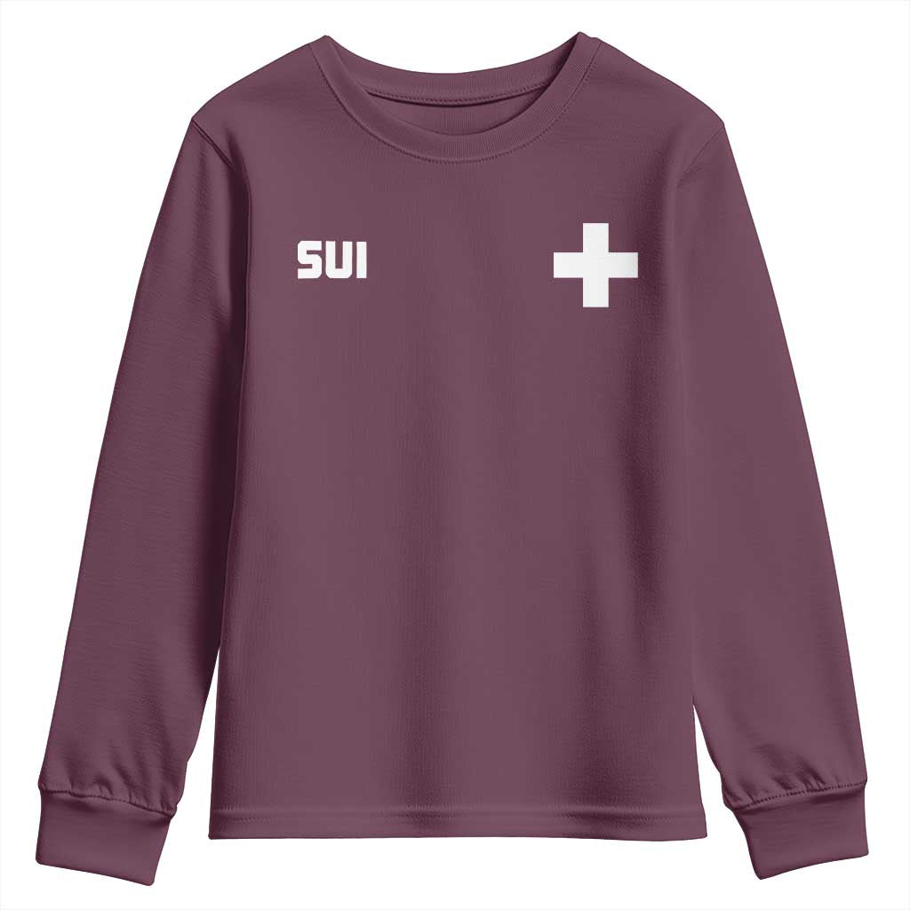 Switzerland Youth Sweatshirt Retro Swiss Flag TS10 Maroon Print Your Wear