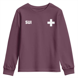 Switzerland Youth Sweatshirt Retro Swiss Flag TS10 Maroon Print Your Wear