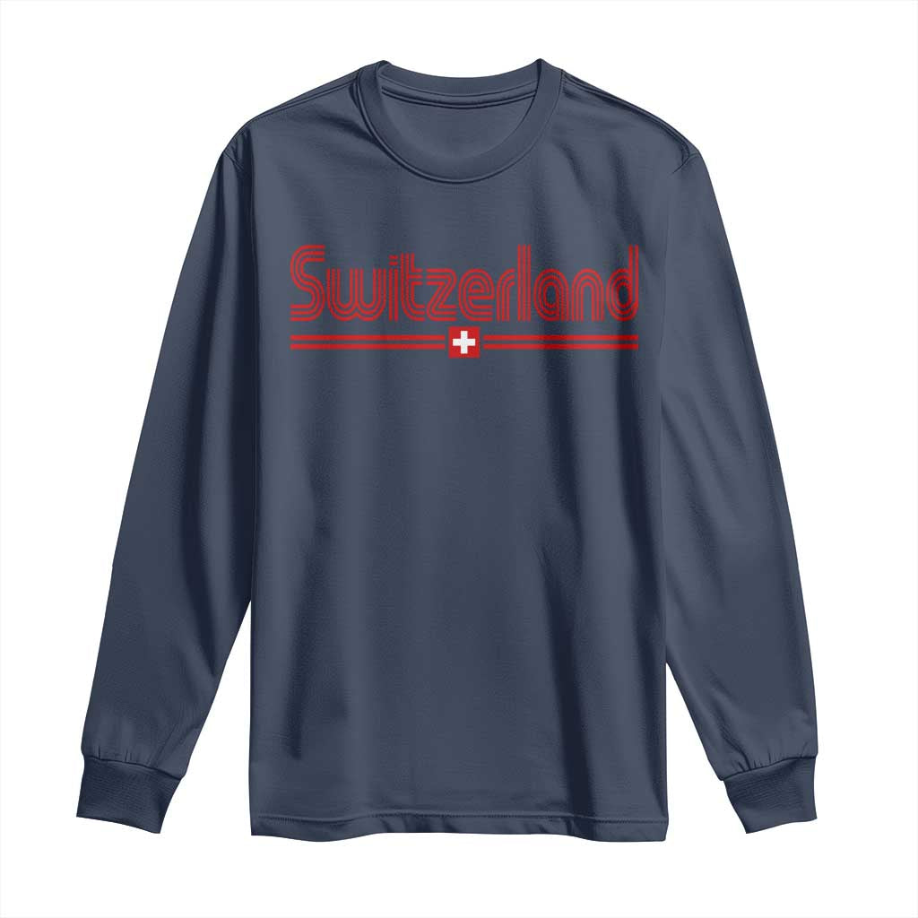 Switzerland Fan Retro Vintage Flag Long Sleeve Shirt TS10 Navy Print Your Wear