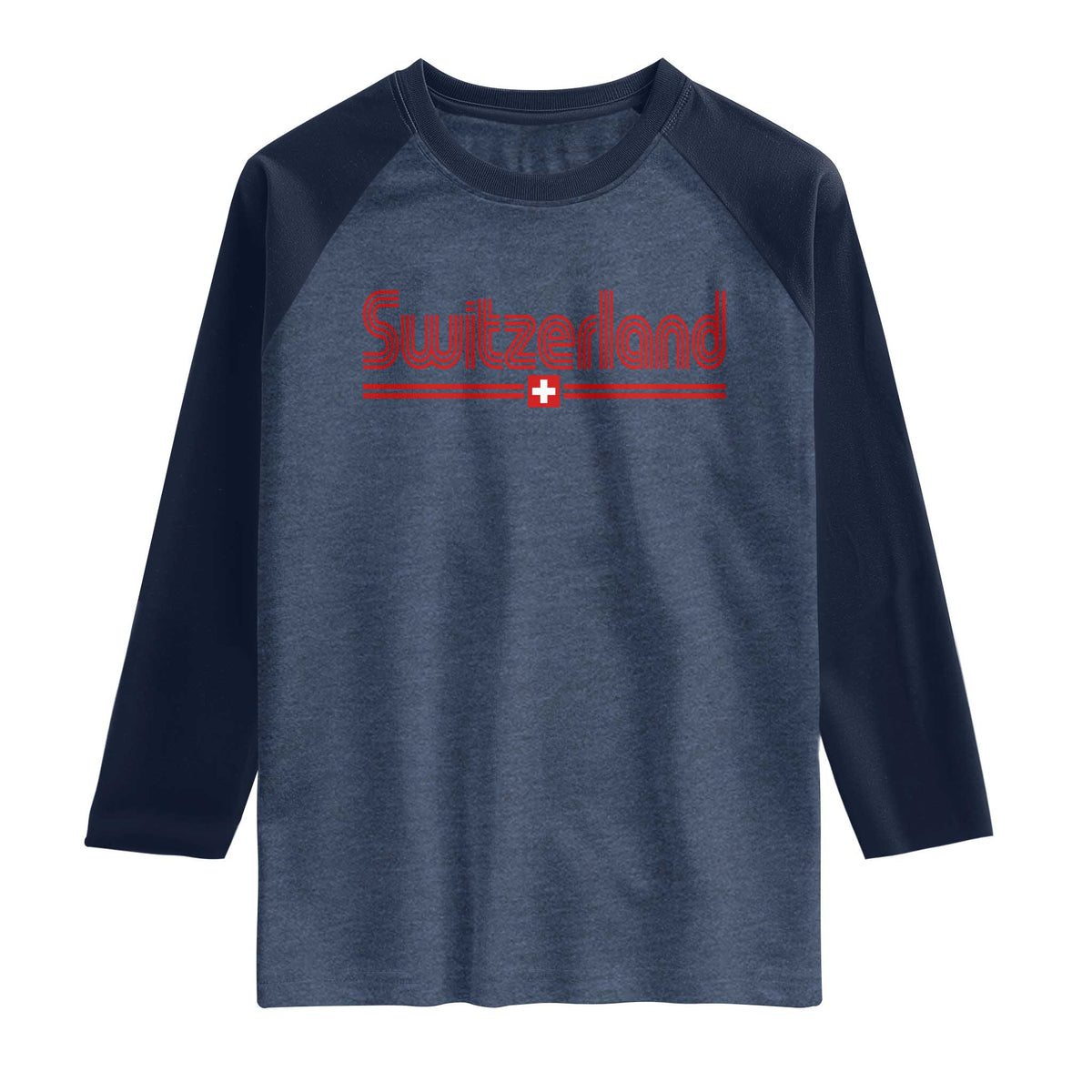 Switzerland Fan Retro Vintage Flag Raglan Shirt TS10 Heather Denim Navy Print Your Wear