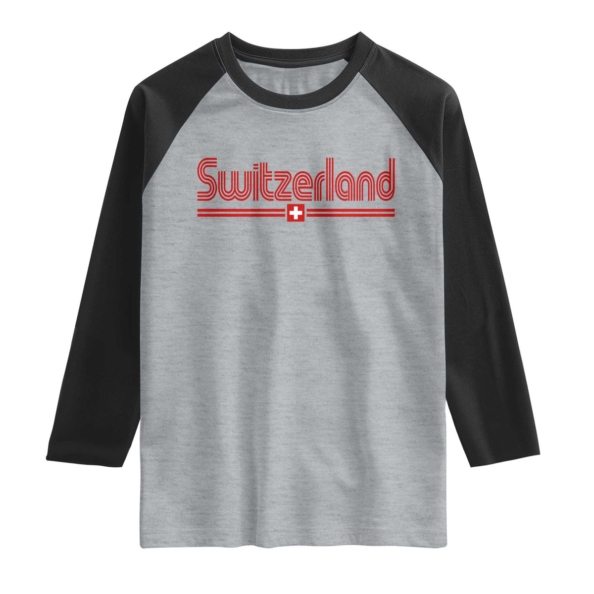Switzerland Fan Retro Vintage Flag Raglan Shirt TS10 Heather Gray Black Print Your Wear