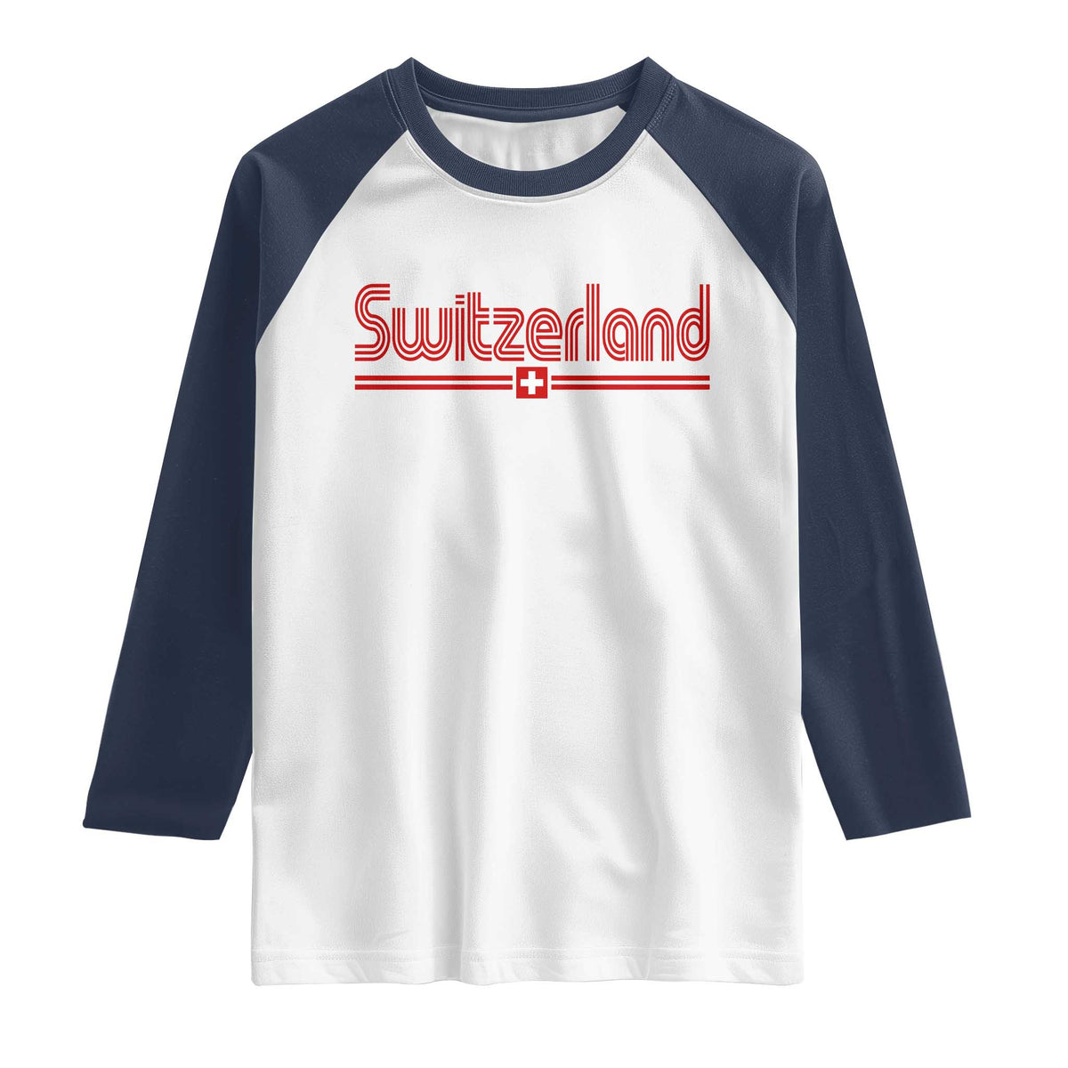 Switzerland Fan Retro Vintage Flag Raglan Shirt TS10 White Navy Print Your Wear