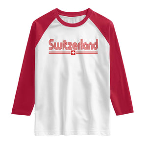 Switzerland Fan Retro Vintage Flag Raglan Shirt TS10 White Red Print Your Wear