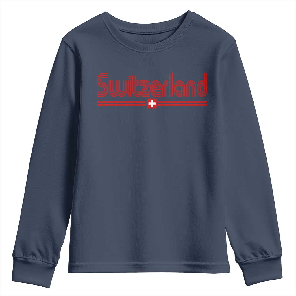 Switzerland Fan Retro Vintage Flag Youth Sweatshirt TS10 Navy Print Your Wear