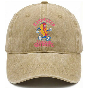 Hotdog Eatin Beef Blastin Queefs Inappropriate Washed Cotton Baseball Cap Funny Cringe Offensive Humor TS10 Print Your Wear