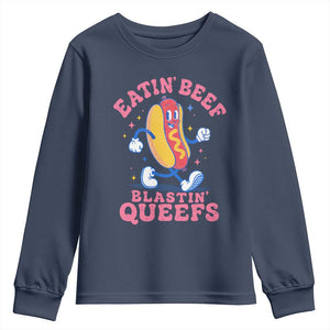 Hotdog Eatin Beef Blastin Queefs Inappropriate Youth Sweatshirt Funny Cringe Offensive Humor TS10 Navy Print Your Wear