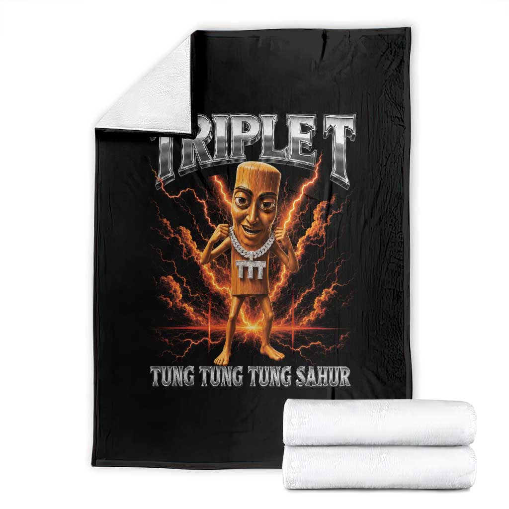 Triple T Tung Tung Tung Sahur Brainrot Meme Throw Blanket TS10 Black Print Your Wear