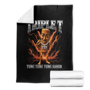 Triple T Tung Tung Tung Sahur Brainrot Meme Throw Blanket TS10 Black Print Your Wear