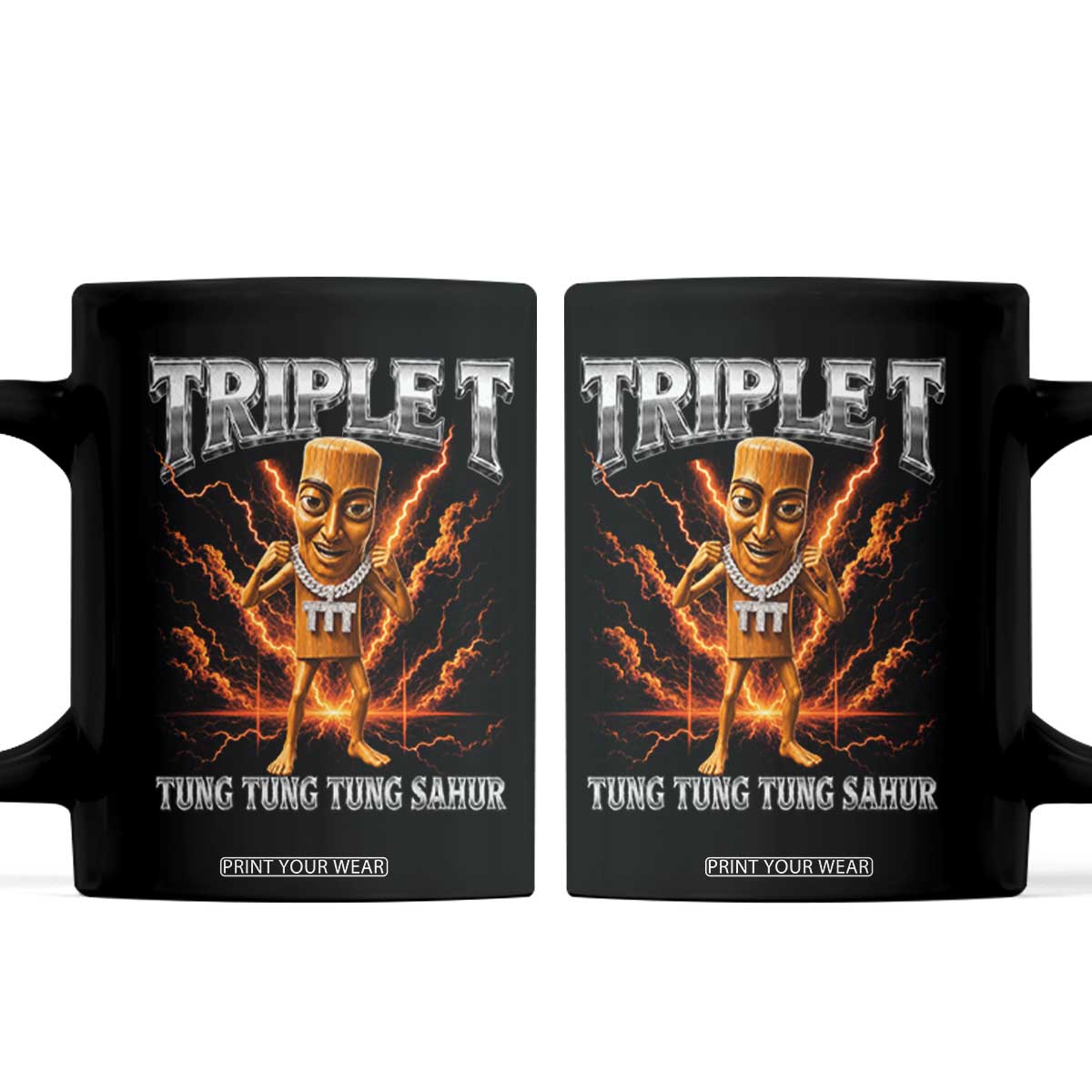 Triple T Tung Tung Tung Sahur Brainrot Meme Coffee Mug TS10 Black Print Your Wear