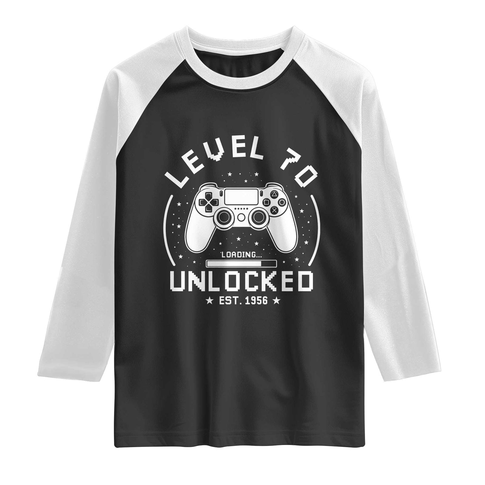 Level 70 Unlocked Video Gamer 70th Birthday Gift Raglan Shirt Vintage 1956 70 Year Old Gift TS10 Black White Print Your Wear