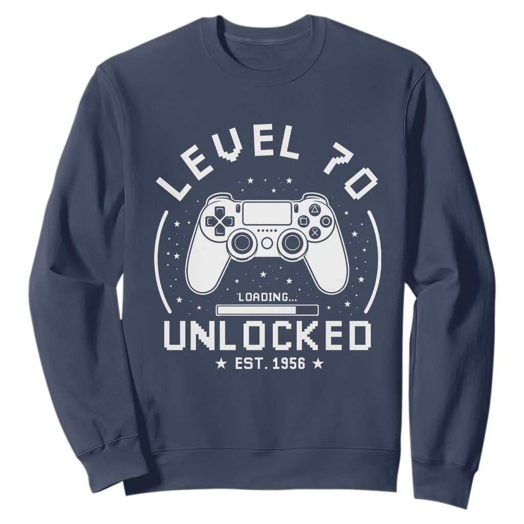 Level 70 Unlocked Video Gamer 70th Birthday Gift Sweatshirt Vintage 1956 70 Year Old Gift TS10 Navy Print Your Wear