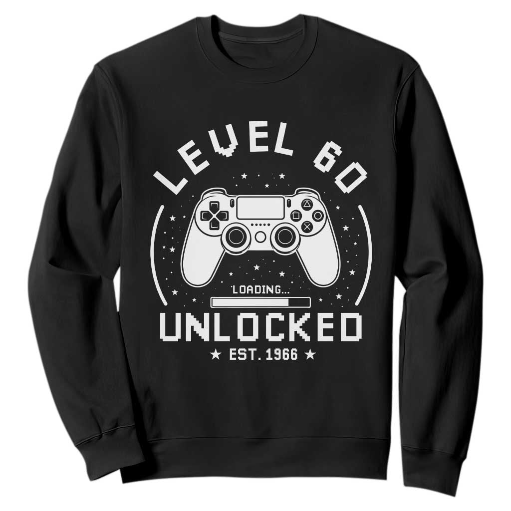 Level 60 Unlocked Video Gamer 60th Birthday Gift Sweatshirt Vintage 1966 60 Year Old Gift TS10 Black Print Your Wear