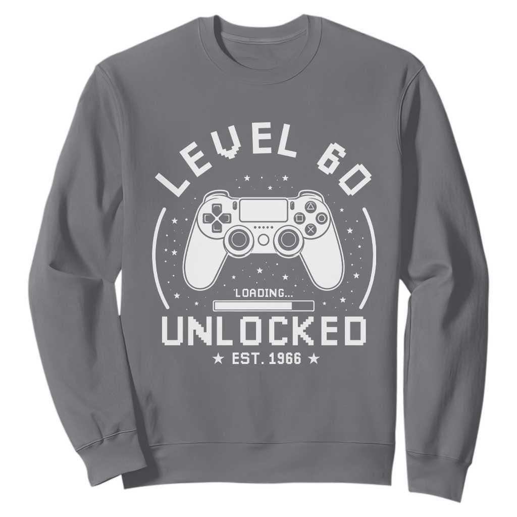 Level 60 Unlocked Video Gamer 60th Birthday Gift Sweatshirt Vintage 1966 60 Year Old Gift TS10 Charcoal Print Your Wear