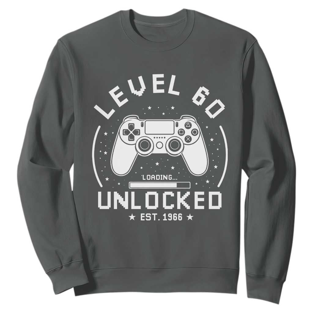 Level 60 Unlocked Video Gamer 60th Birthday Gift Sweatshirt Vintage 1966 60 Year Old Gift TS10 Dark Heather Print Your Wear