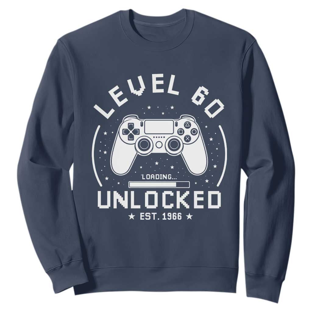 Level 60 Unlocked Video Gamer 60th Birthday Gift Sweatshirt Vintage 1966 60 Year Old Gift TS10 Navy Print Your Wear