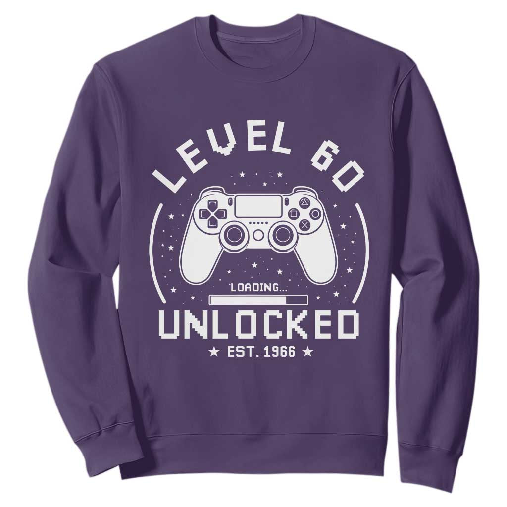 Level 60 Unlocked Video Gamer 60th Birthday Gift Sweatshirt Vintage 1966 60 Year Old Gift TS10 Purple Print Your Wear