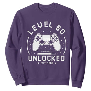 Level 60 Unlocked Video Gamer 60th Birthday Gift Sweatshirt Vintage 1966 60 Year Old Gift TS10 Purple Print Your Wear