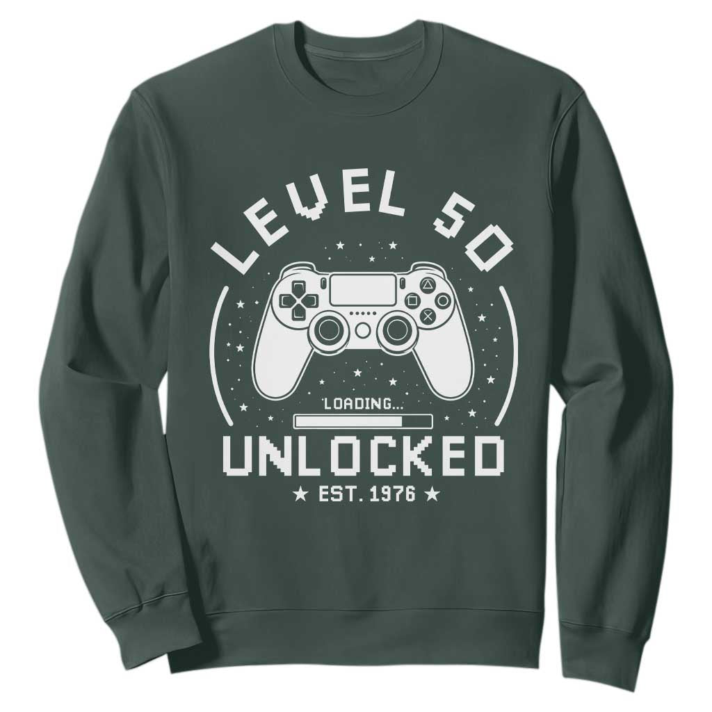 Level 50 Unlocked Video Gamer 50th Birthday Gift Sweatshirt Vintage 1976 50 Year Old Gift TS10 Dark Forest Green Print Your Wear