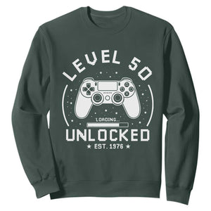 Level 50 Unlocked Video Gamer 50th Birthday Gift Sweatshirt Vintage 1976 50 Year Old Gift TS10 Dark Forest Green Print Your Wear