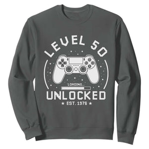 Level 50 Unlocked Video Gamer 50th Birthday Gift Sweatshirt Vintage 1976 50 Year Old Gift TS10 Dark Heather Print Your Wear