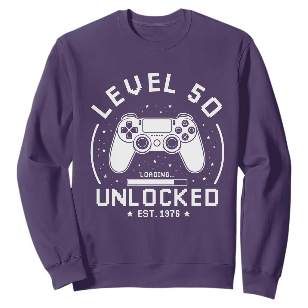 Level 50 Unlocked Video Gamer 50th Birthday Gift Sweatshirt Vintage 1976 50 Year Old Gift TS10 Purple Print Your Wear
