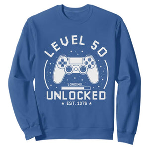 Level 50 Unlocked Video Gamer 50th Birthday Gift Sweatshirt Vintage 1976 50 Year Old Gift TS10 Royal Blue Print Your Wear
