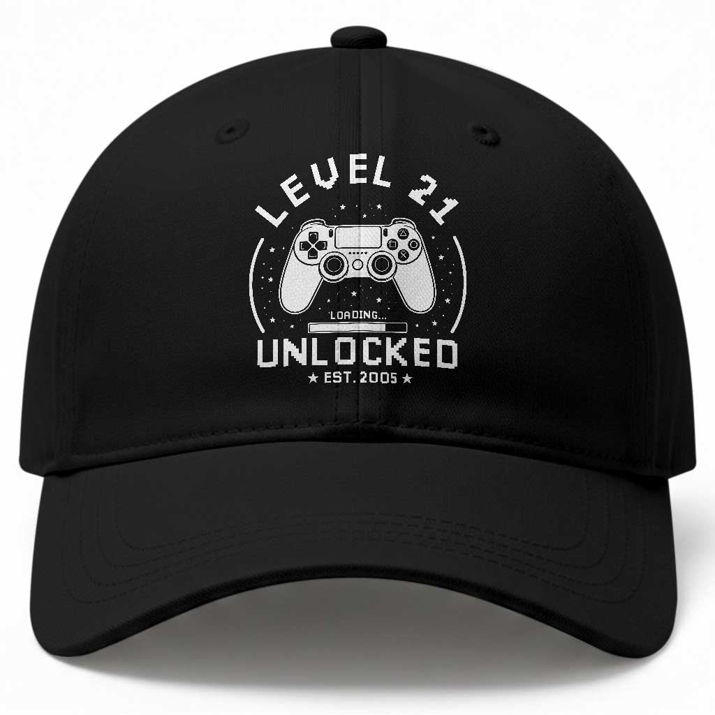 Level 21 Unlocked Video Gamer 21st Birthday Gift Baseball Cap Vintage 2005 21 Year Old Gift TS10 Print Your Wear