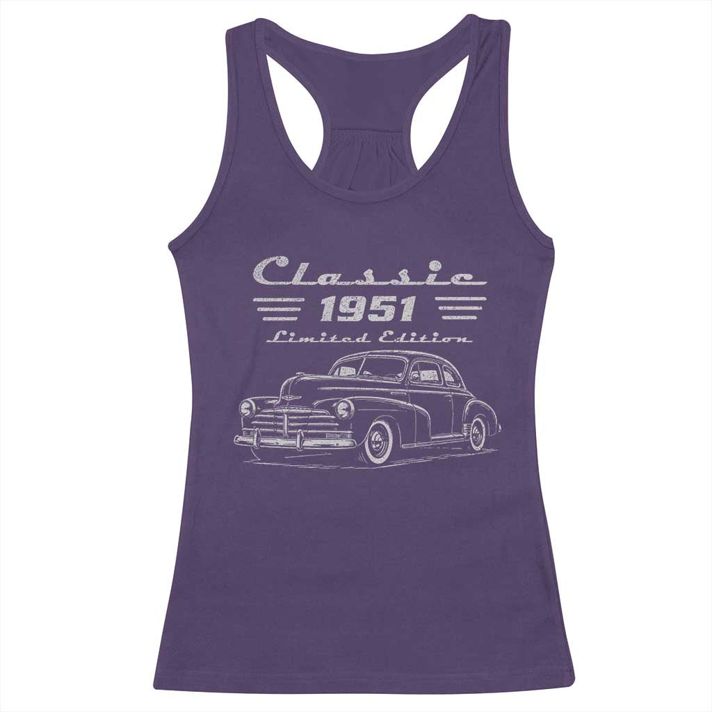 75th Birthday Racerback Tank Top Vintage Retro Car Classic 1951 75 Year Old Gift TS10 Purple Print Your Wear