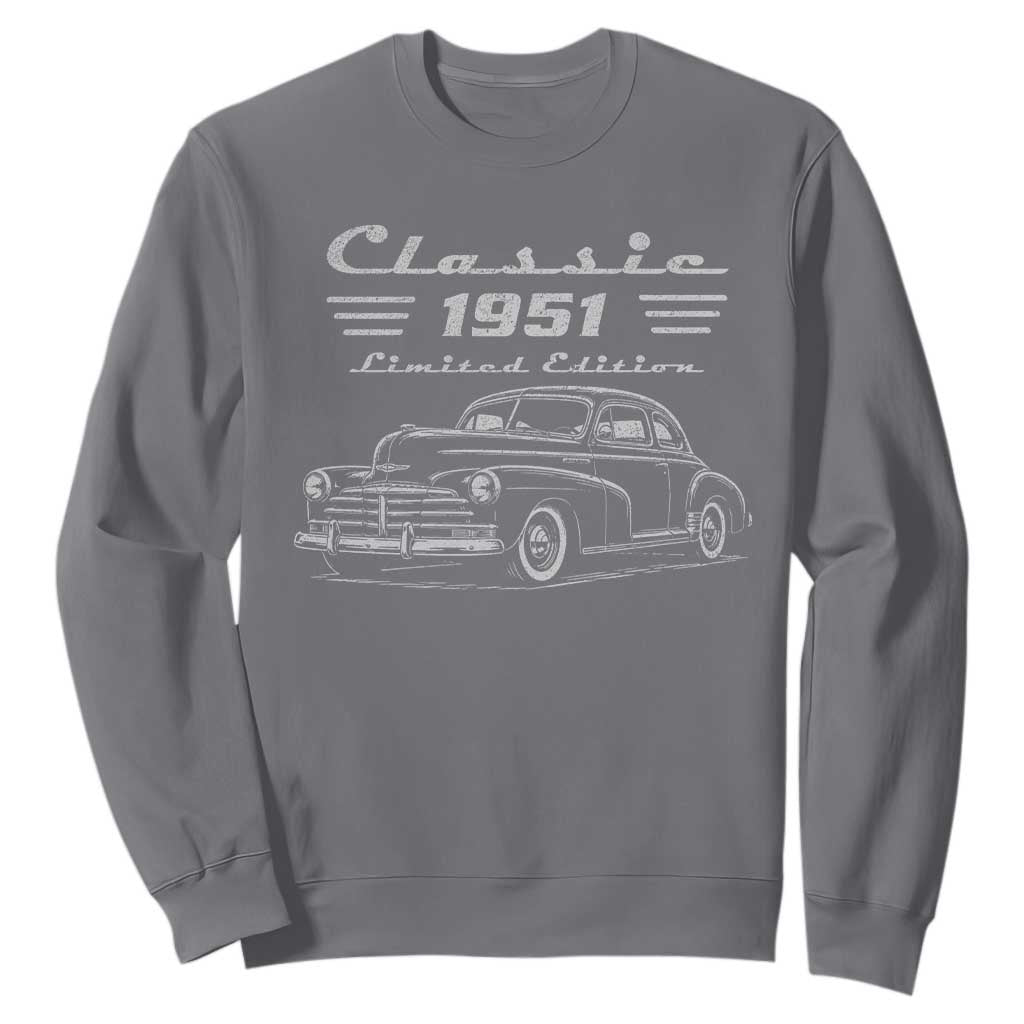 75th Birthday Sweatshirt Vintage Retro Car Classic 1951 75 Year Old Gift TS10 Charcoal Print Your Wear
