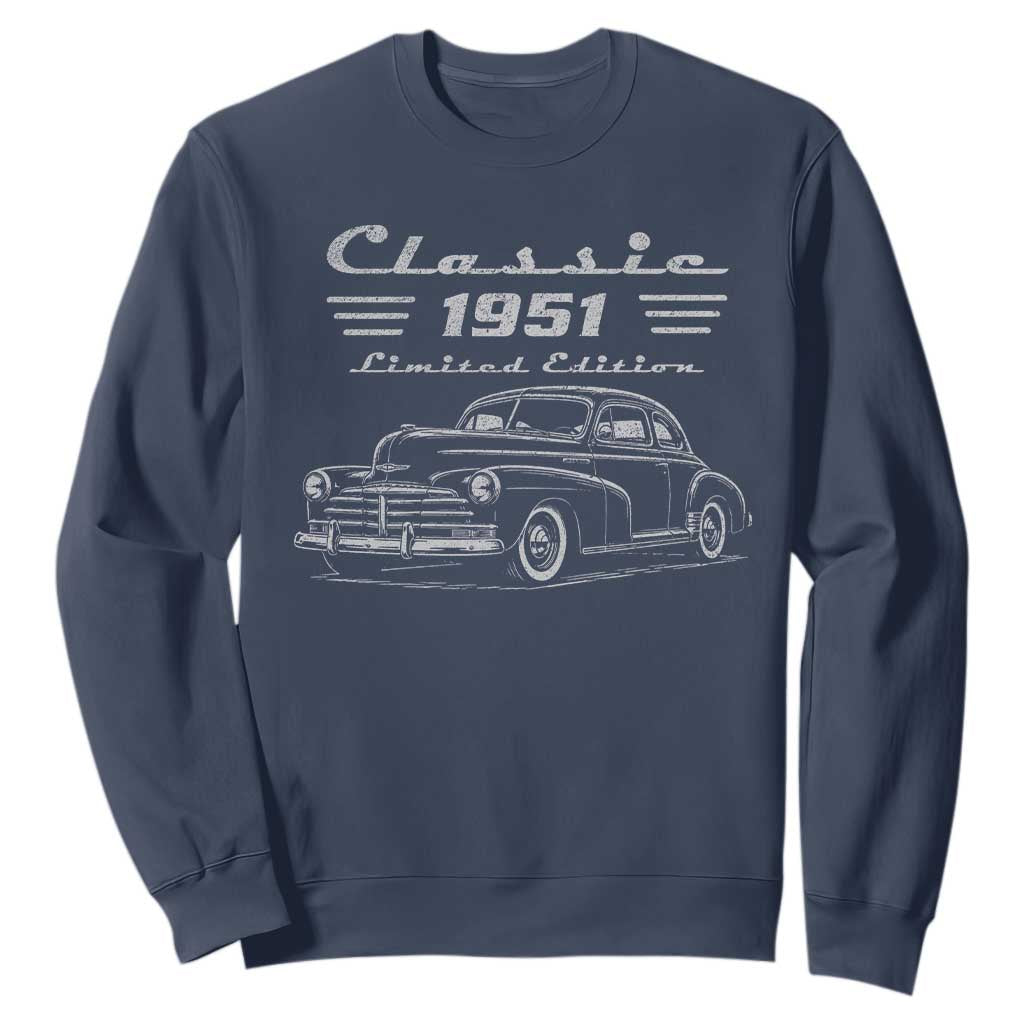 75th Birthday Sweatshirt Vintage Retro Car Classic 1951 75 Year Old Gift TS10 Navy Print Your Wear