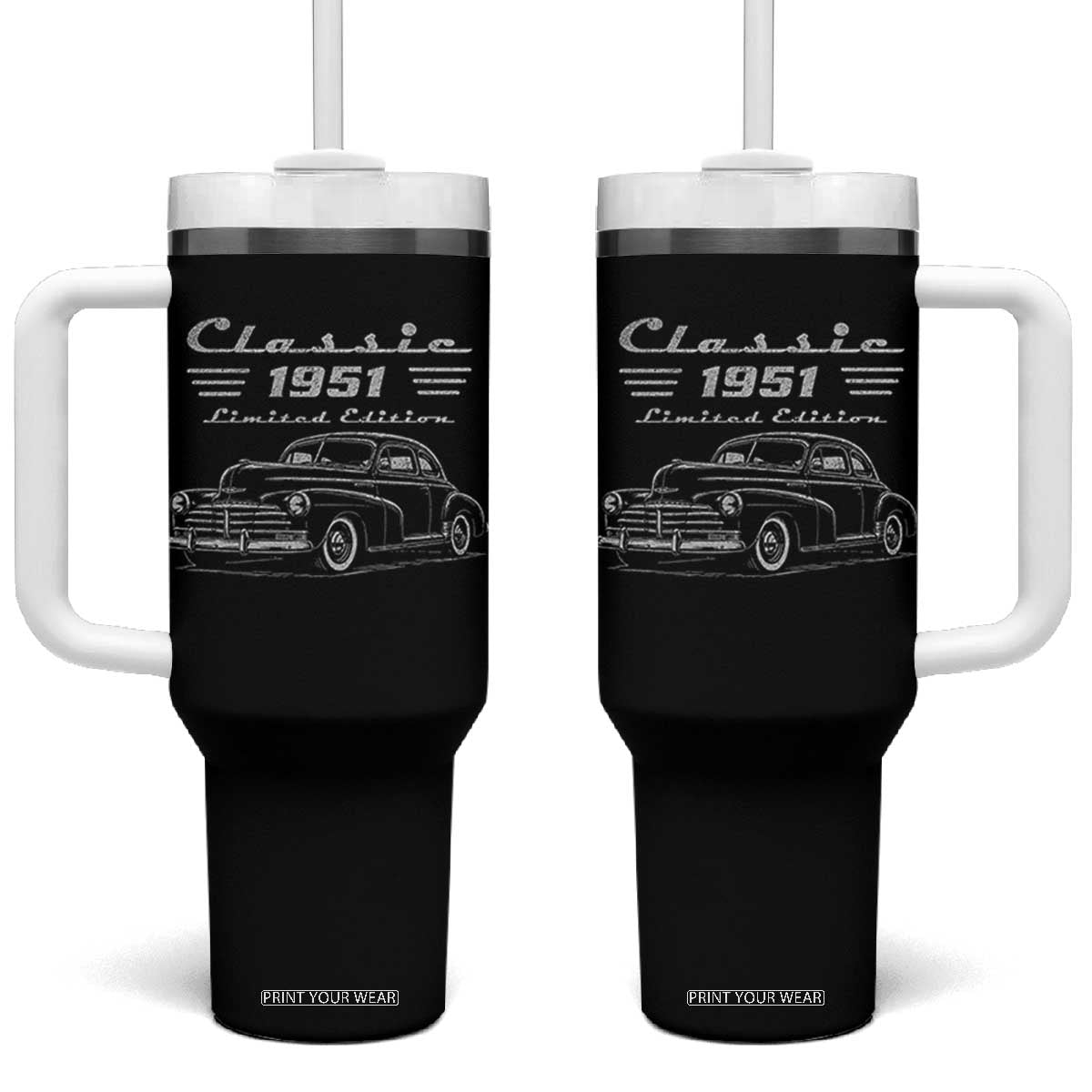 75th Birthday Tumbler With Handle Vintage Retro Car Classic 1951 75 Year Old Gift TS10 One Size: 40 oz Black Print Your Wear